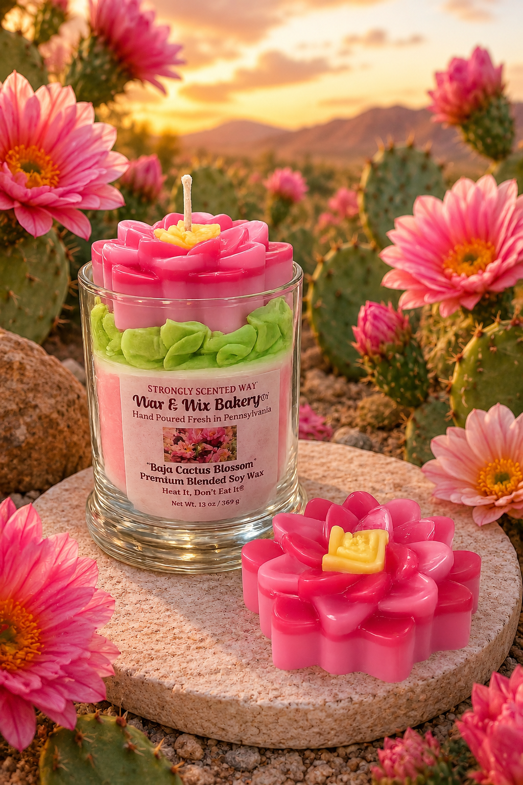 Baja Cactus Blossom Candle. Large 13 oz. Soy Candle/Spring Summer Candle. Cactus, Flower. Strongly Scented Soy Wax Candle