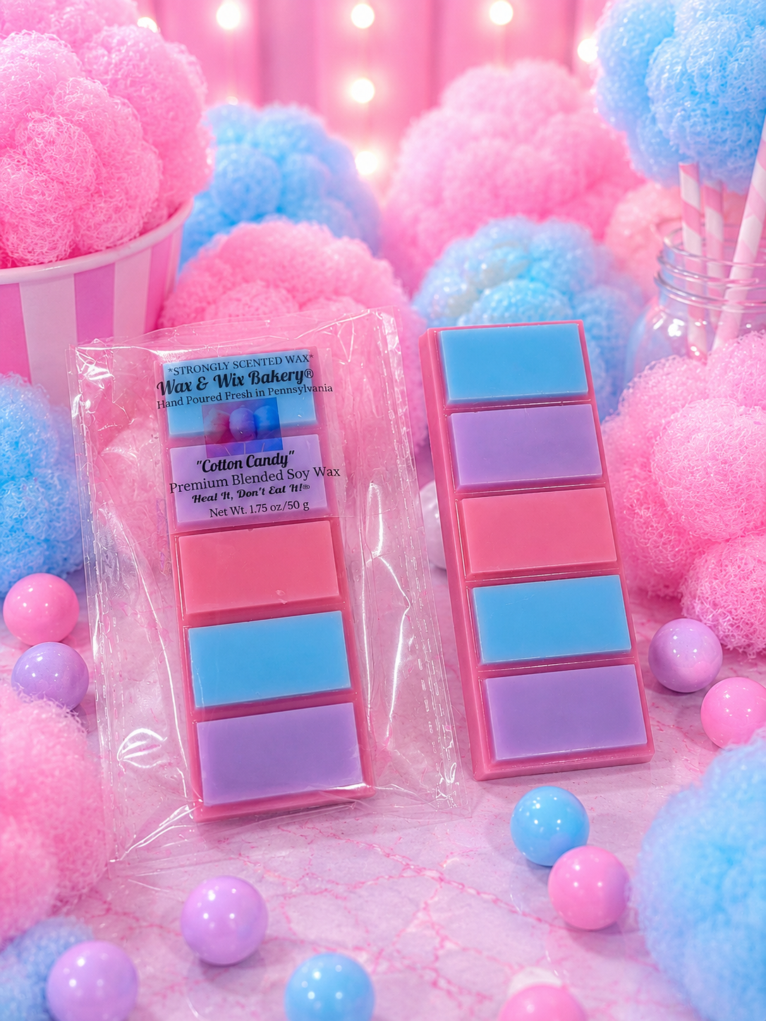 Cotton Candy Snap Bar Wax Melts. 1.75 oz. Summer Sweet Wax Melts/Soy Wax Melts/Strongly Scented Wax Melts.