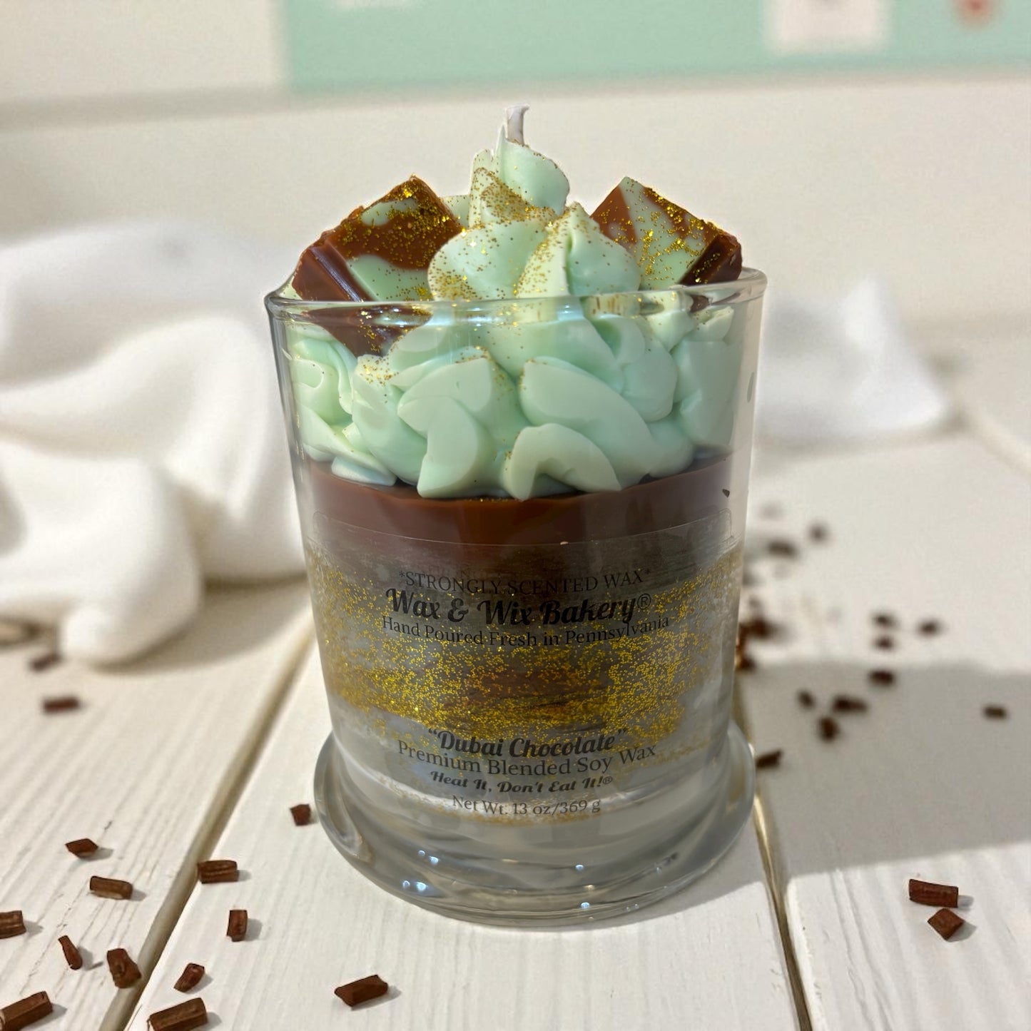 Dubai Chocolate Luxury Candle. Large 13 oz. Soy Candle/Chocolate/Pistachio. Strongly Scented Candle/Dessert Candle