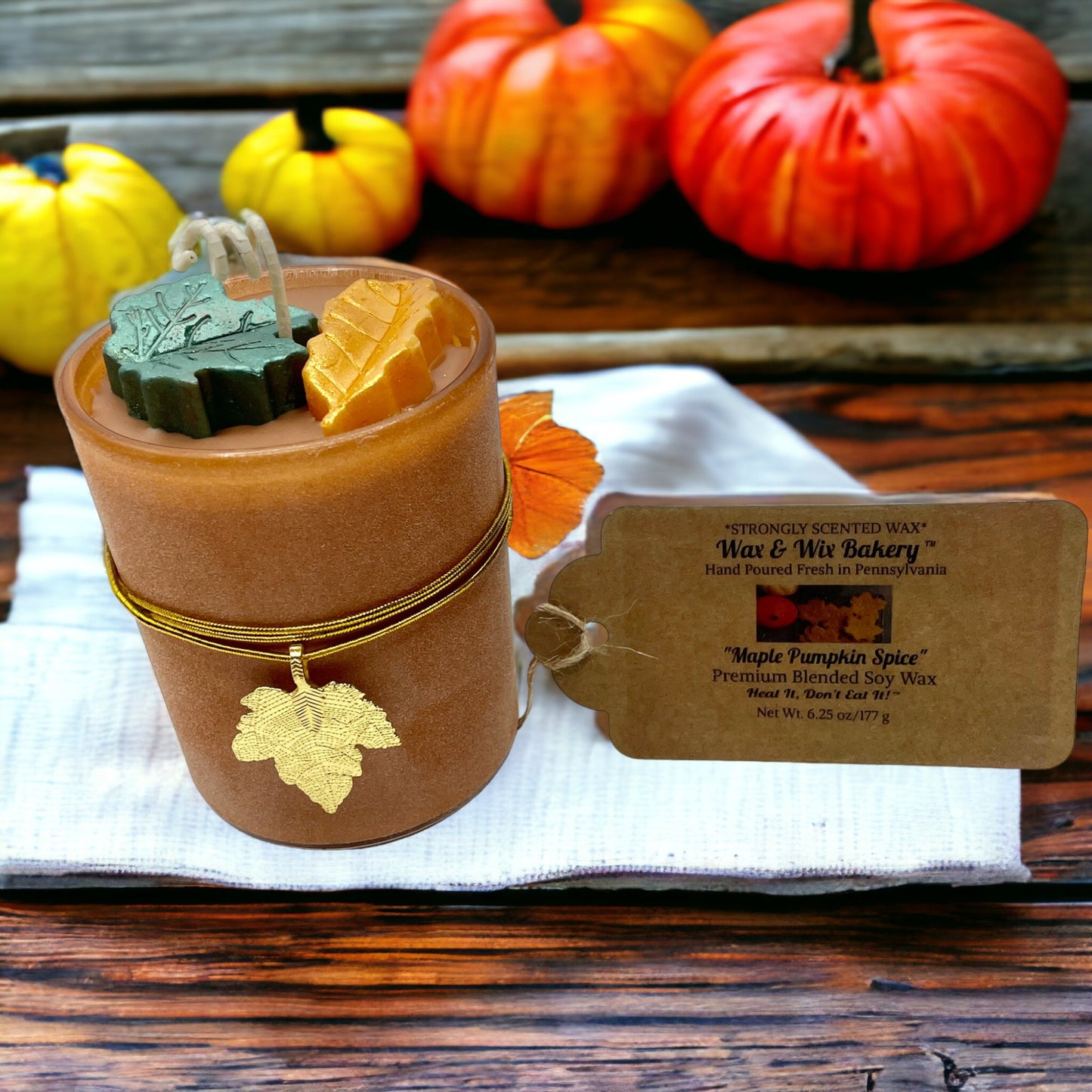 Maple Pumpkin Spice Candle/Soy Candle/6.25oz./Fall Leaves/Strongly Scented Soy Candle/Holiday Candle/Fall Candle/Gift Candle/Home Decor