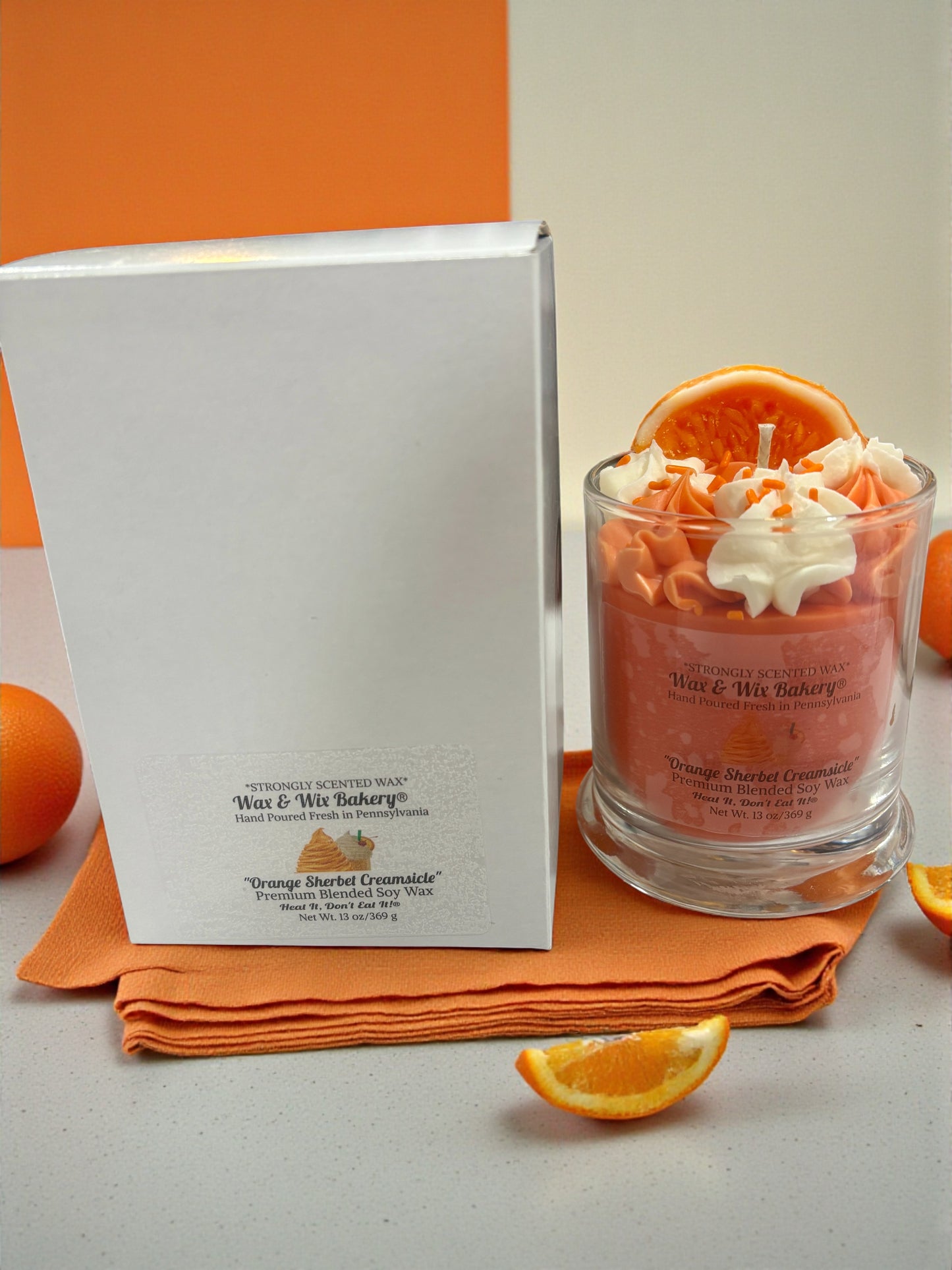 Orange Sherbet Creamsicle Candle. 13 oz. Soy Candle/Oranges, Ice Cream. Strongly Scented Candle. Dessert Candle/Food Candle